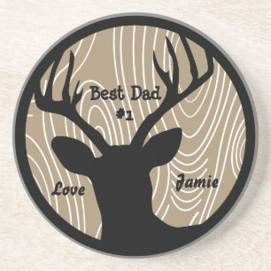 Best Dad #1 Vintage Buck Wood Grain Coasters