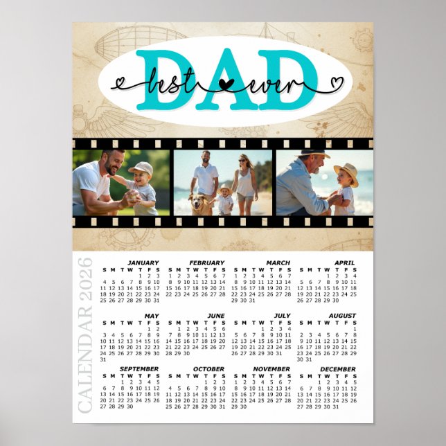 Best Dad 2026 Photo Calendar, Family, Vintage Poster (Front)