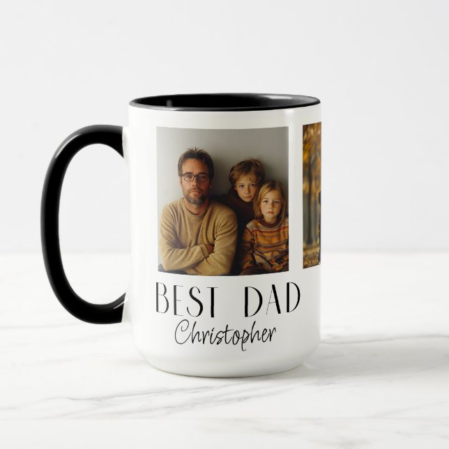 Best Dad 3 Photo Collage Custom Name Mug (Left)