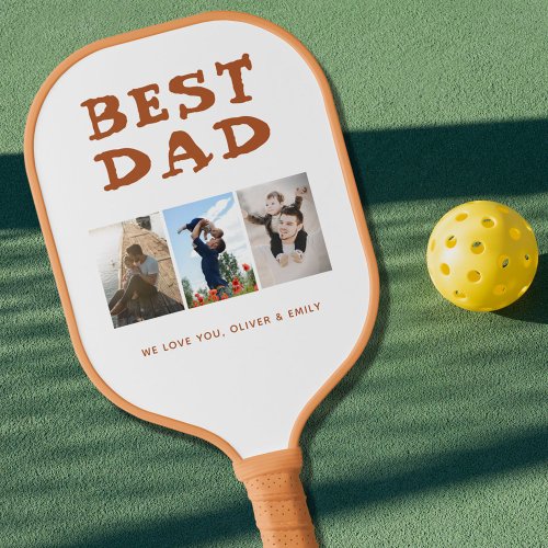 Best Dad 3 Photo Collage Family Picture Pickleball Paddle