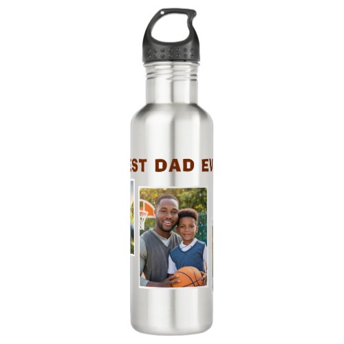 Best Dad 3 Photo Collage Father Stainless Steel Water Bottle