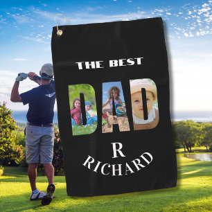 Best Dad 3 Photos Monogram Name Golf Towel
