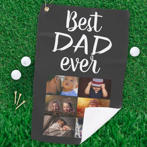 Best Dad 6 Photo Collage Family Photo Grey Golf Towel