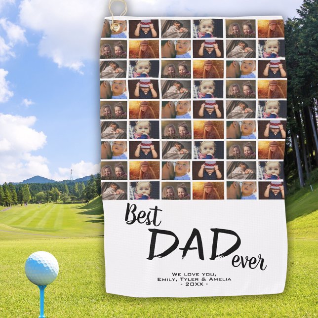 Best Dad 6 Photo Collage Family Photo Pattern  Golf Towel (Creator Uploaded)