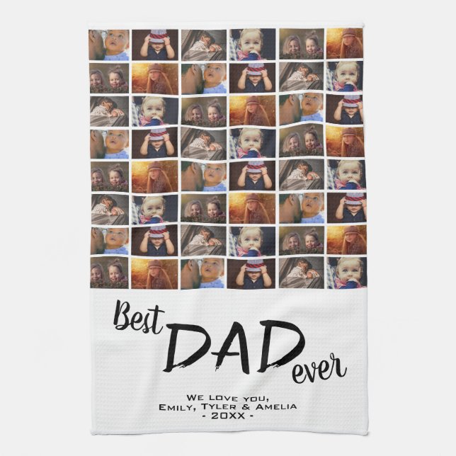 Best Dad 6 Photo Collage Family Photo Pattern  Kitchen Towel (Vertical)