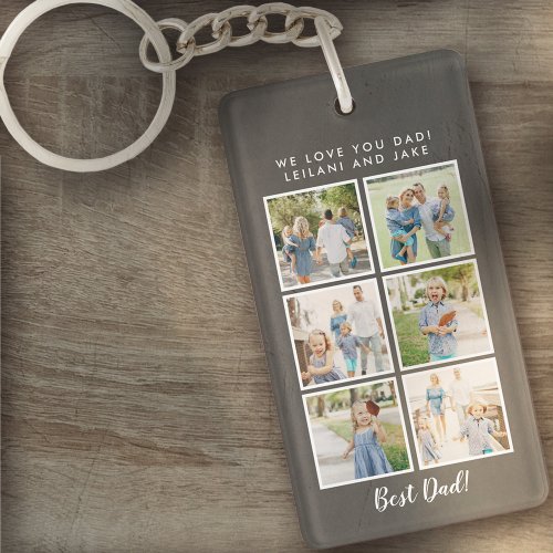 Best Dad 6 Photos Custom Message Grey Keychain