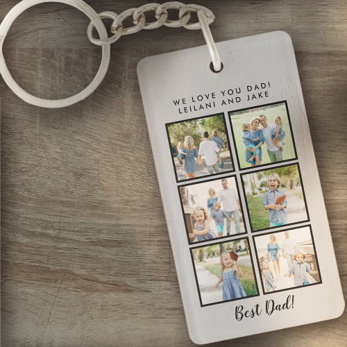 Best Dad 6 Photos Custom Message Light Grey Keychain