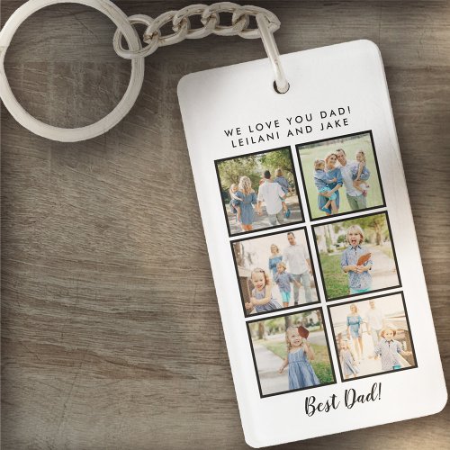 Best Dad 6 Photos Custom Message White Keychain