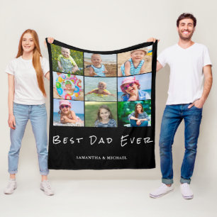Best Dad 9 Photo Collage Name Fleece Blanket