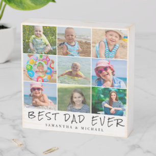 Best Dad 9 Photo Collage Name Wooden Box Sign