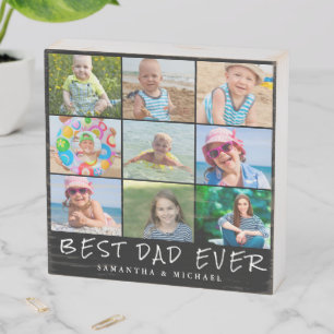 Best Dad 9 Photo Collage Name Wooden Box Sign