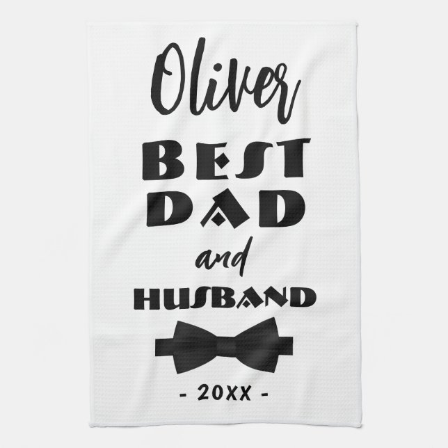 Best Dad and Husband Black Tie Elegant  Kitchen Towel (Vertical)