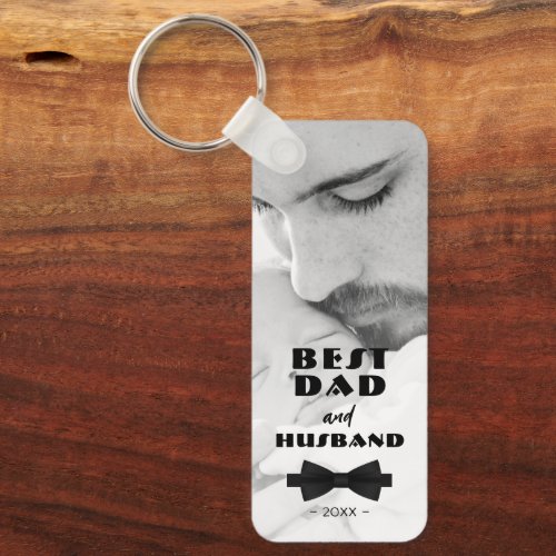 Best Dad and Husband Black Tie Elegant Photo Keychain