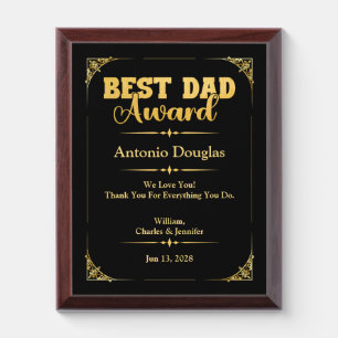 Best Dad Award Father's Day Gift   Gold & Black Plaque