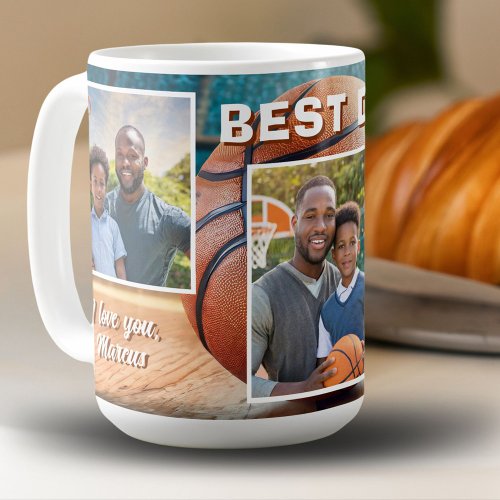 Best Dad Basketball Ball 3 Photo Collage Father Coffee Mug