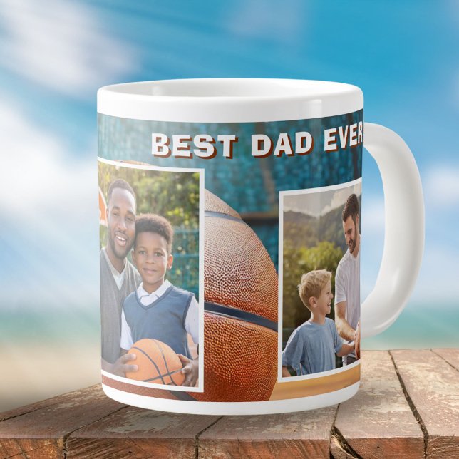 Best Dad Basketball Ball 3 Photo Collage Father Giant Coffee Mug (Creator Uploaded)