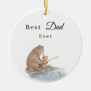 Best Dad Bear Son Fishing Photo Ceramic Ornament