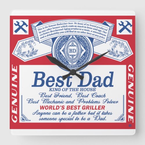 Best Dad beer  best friend Square Wall  Square Wall Clock