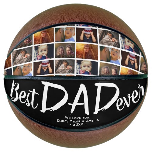 Best Dad Black Custom 6 Photo Collage Basketball - Best Dad Black Custom 6 Photo Collage Basketball. Collage with 6 photos and modern white typography on a black background. Add your photos, names and year. Great gift and a sweet keepsake for a dad for Father`s Day, birthday or Christmas.