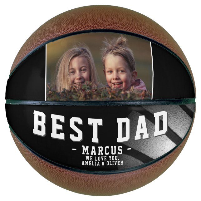 Best Dad Black Silver Ball Photo Father`s Day Basketball (Front)