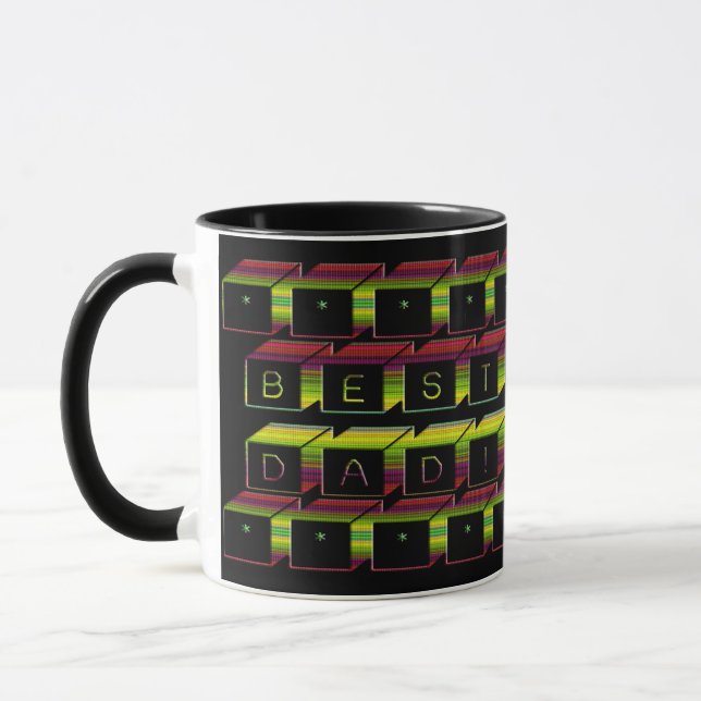 Best Dad Blocks Text Brown & Yellow Mug (Left)