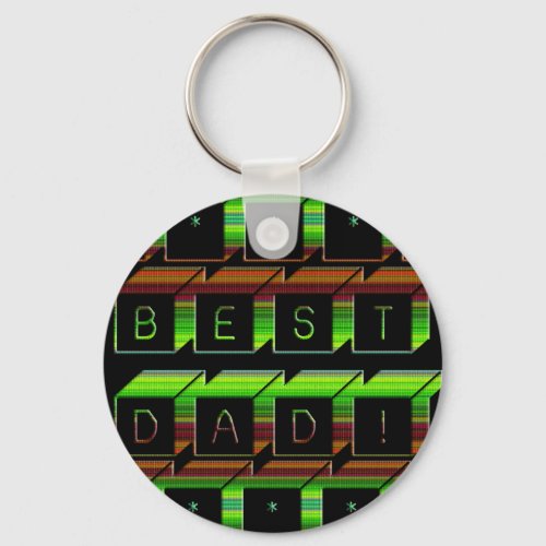 Best Dad Blocks Text Green and Brown Keychain