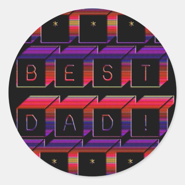 Best Dad Blocks Text Red & Purple Classic Round Sticker (Front)