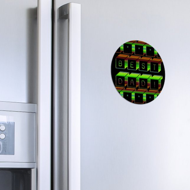 Best Dad Blocks Text Typography in Green and Brown Magnet (Creator Uploaded)