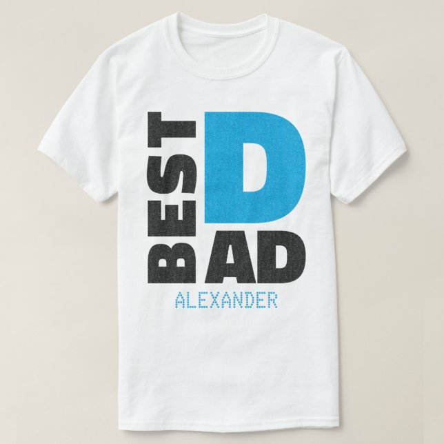 Best Dad Blue Black Glitter Name Customized T-Shirt (Design Front)
