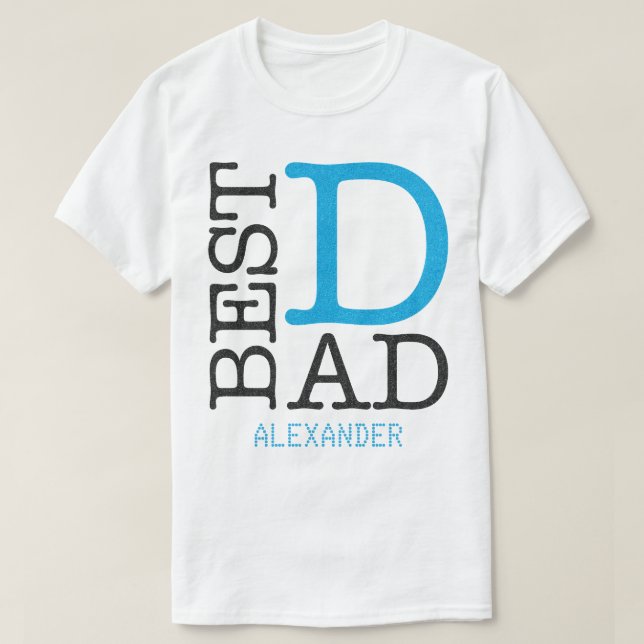 Best Dad Blue Black Glitter Name Personalized T-Shirt (Design Front)