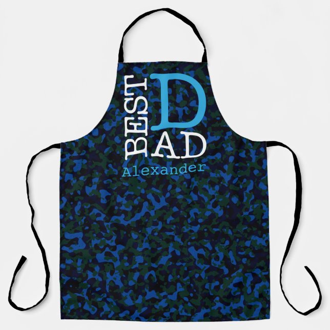 Best Dad Blue Camouflage Name Personalized Apron (Front)