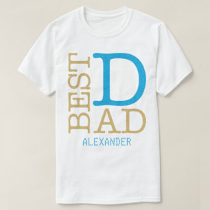 Best Dad Blue Gold Glitter Name Personalized T-Shirt
