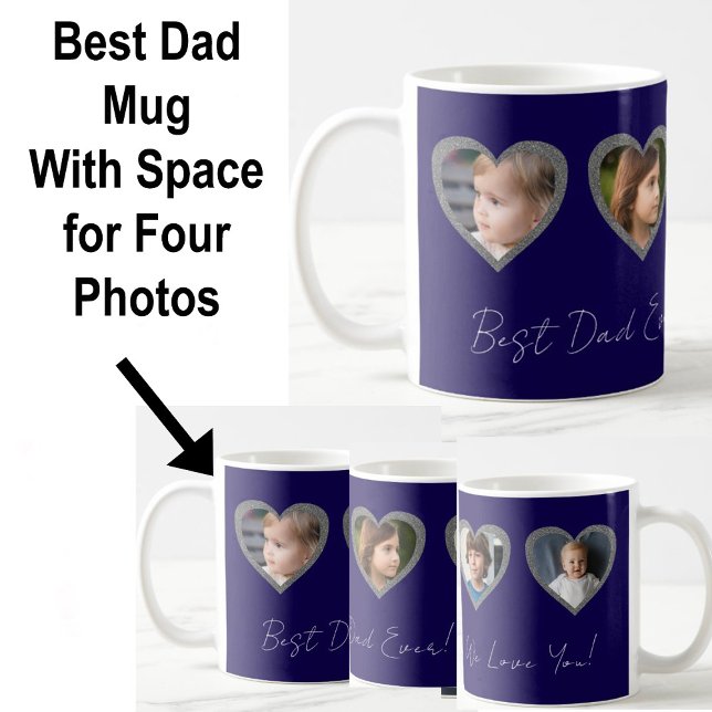 Best Dad Blue Hearts Four Kids Photo Collage  Coffee Mug (Creator Uploaded)