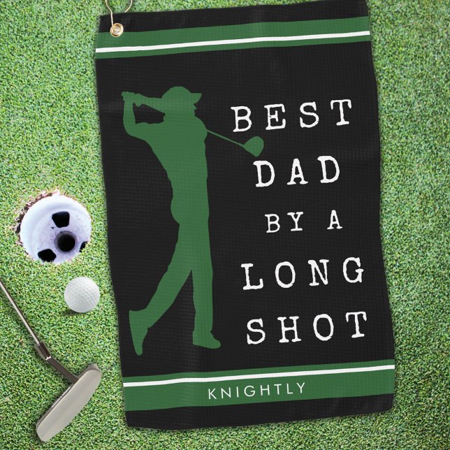 BEST DAD BY A LONG SHOT Black Green Personalized Golf Towel (Creator Uploaded)