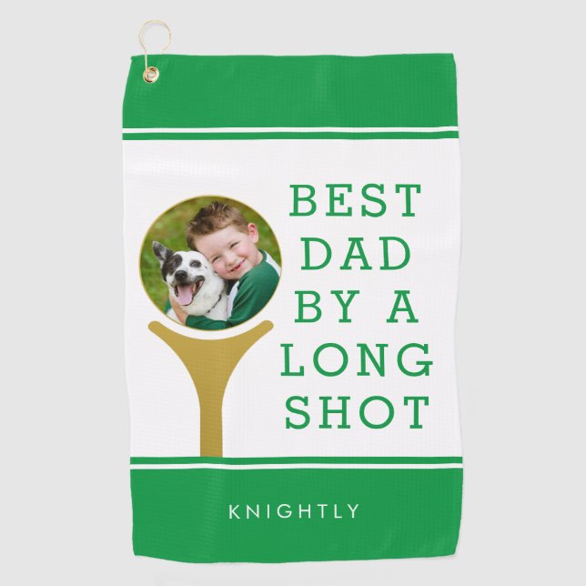 BEST DAD BY A LONG SHOT Photo Golf Tee Name Towel (Front)