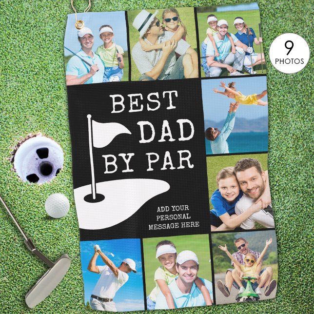 BEST DAD BY PAR 12 Photo Collage Personalized Golf Towel (Creator Uploaded)