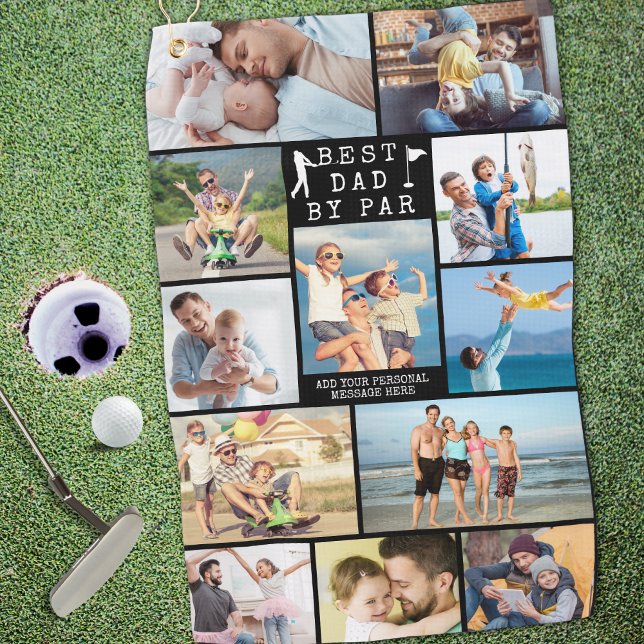 BEST DAD BY PAR 12 Photo Collage Personalized Golf Towel (Creator Uploaded)