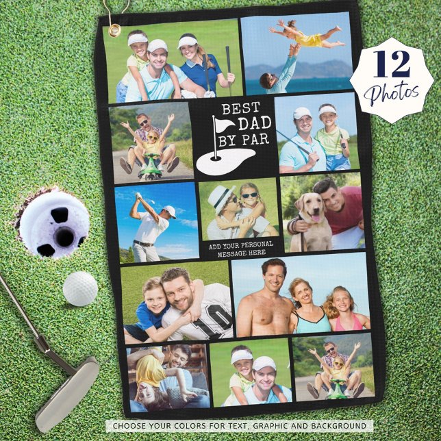 BEST DAD BY PAR 12 Photo Collage Personalized Golf Towel (Creator Uploaded)
