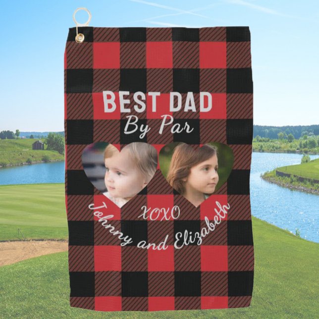 Best Dad By Par 2 Kids Photo Collage Personalized Golf Towel (Creator Uploaded)
