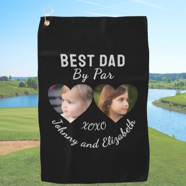 Best Dad By Par 2 Kids Photo Collage Personalized Golf Towel (Creator Uploaded)