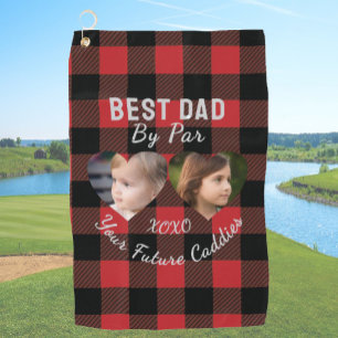 Best Dad By Par 2 Kids Photo Collage Personalized Golf Towel