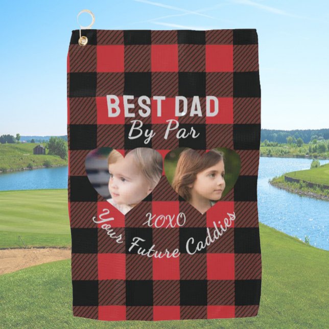 Best Dad By Par 2 Kids Photo Collage Personalized Golf Towel (Creator Uploaded)