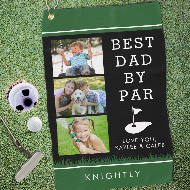BEST DAD BY PAR 3 Photo Collage Personalized Golf Towel (Creator Uploaded)