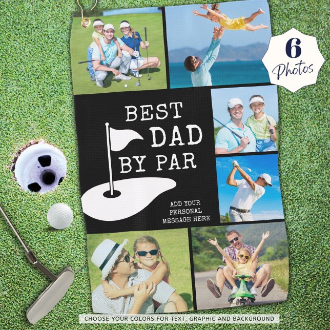 BEST DAD BY PAR 6 Photo Collage Personalized Golf Towel (Creator Uploaded)