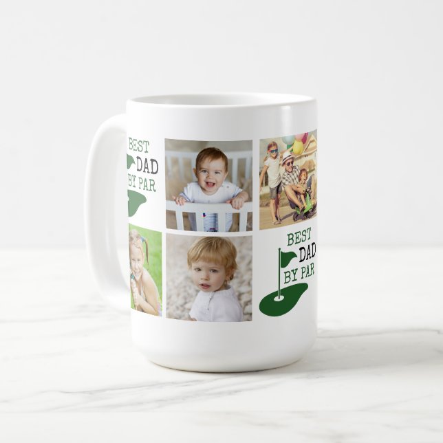BEST DAD BY PAR 7 Photo Collage Golf Coffee Mug (Front Left)