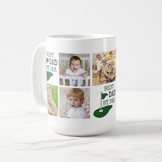 BEST DAD BY PAR 7 Photo Collage Golfer Coffee Mug (Front Left)