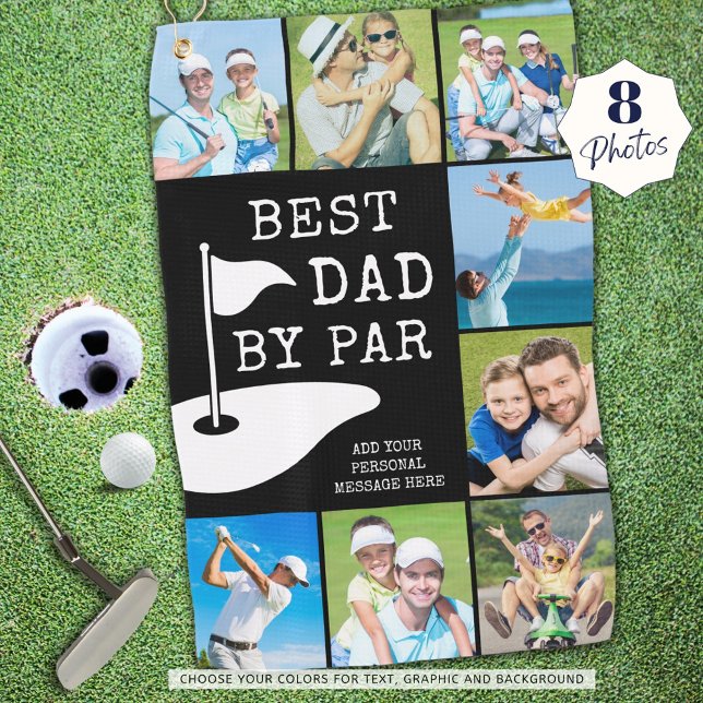 BEST DAD BY PAR 8 Photo Collage Personalized Golf Towel (Creator Uploaded)
