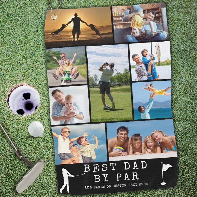 BEST DAD BY PAR 9 Photo Collage Personalized Golf Towel (Creator Uploaded)
