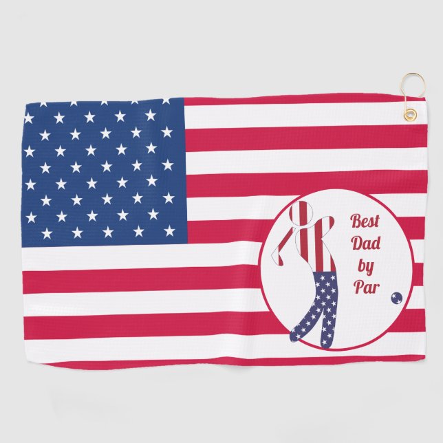 Best Dad by Par | American Flag Golf Player Towel (Horizontal)