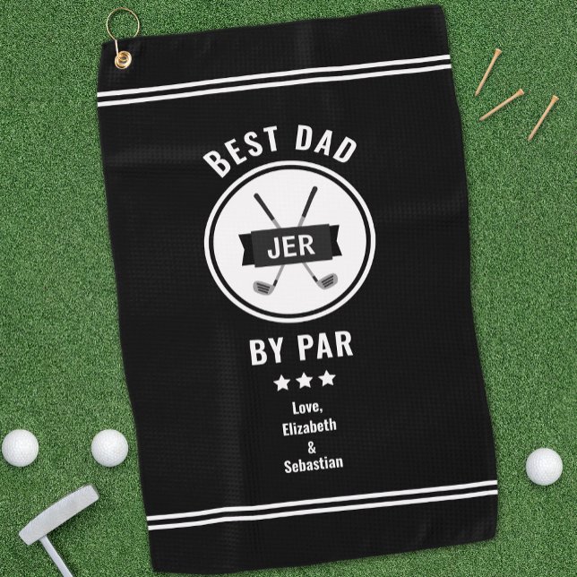 Best Dad By Par Black and White Monogram  Golf Towel (Best Dad By Par Modern Golfer Golf Lover Black Pro Golf Towel)